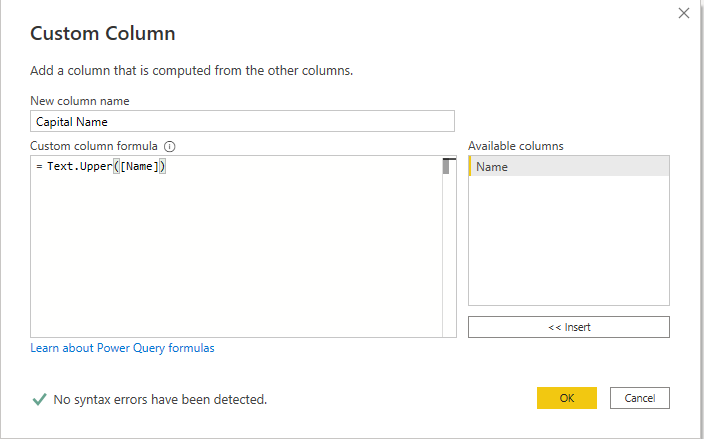 Text.upper Power query function