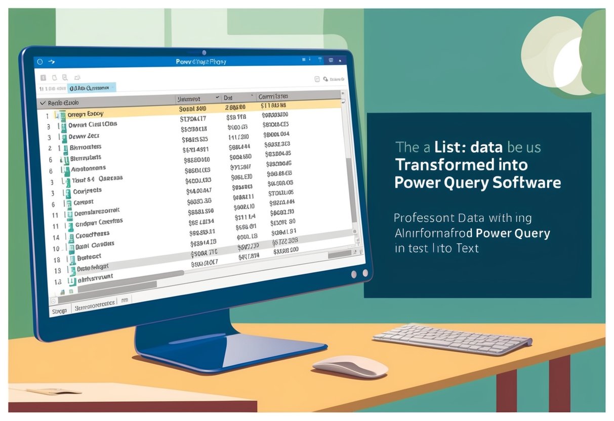 A computer screen showing a list of data being transformed into text using Power Query software